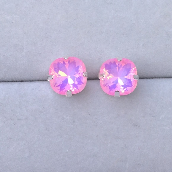 Pink Opal Aurora Borealis Cushion Cut + Silver Crystal Earrings - Picture 5 of 5